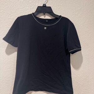 CHANEL Black Short-Sleeve Crewneck Tee with White Trim